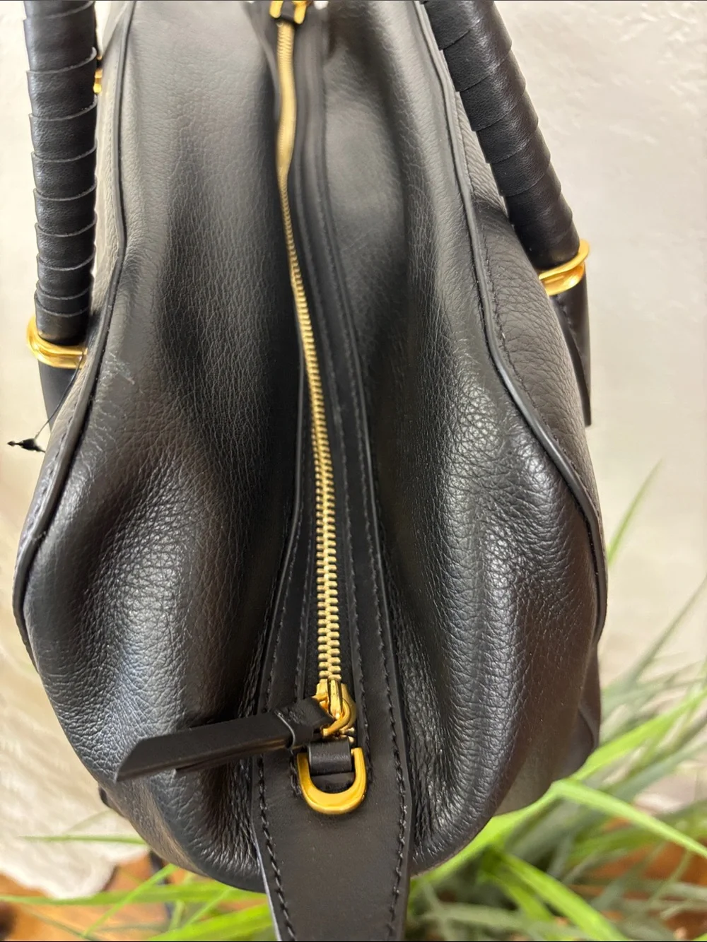 Donna Karan chantilly Satchel leather bag with Gold Charm Chain